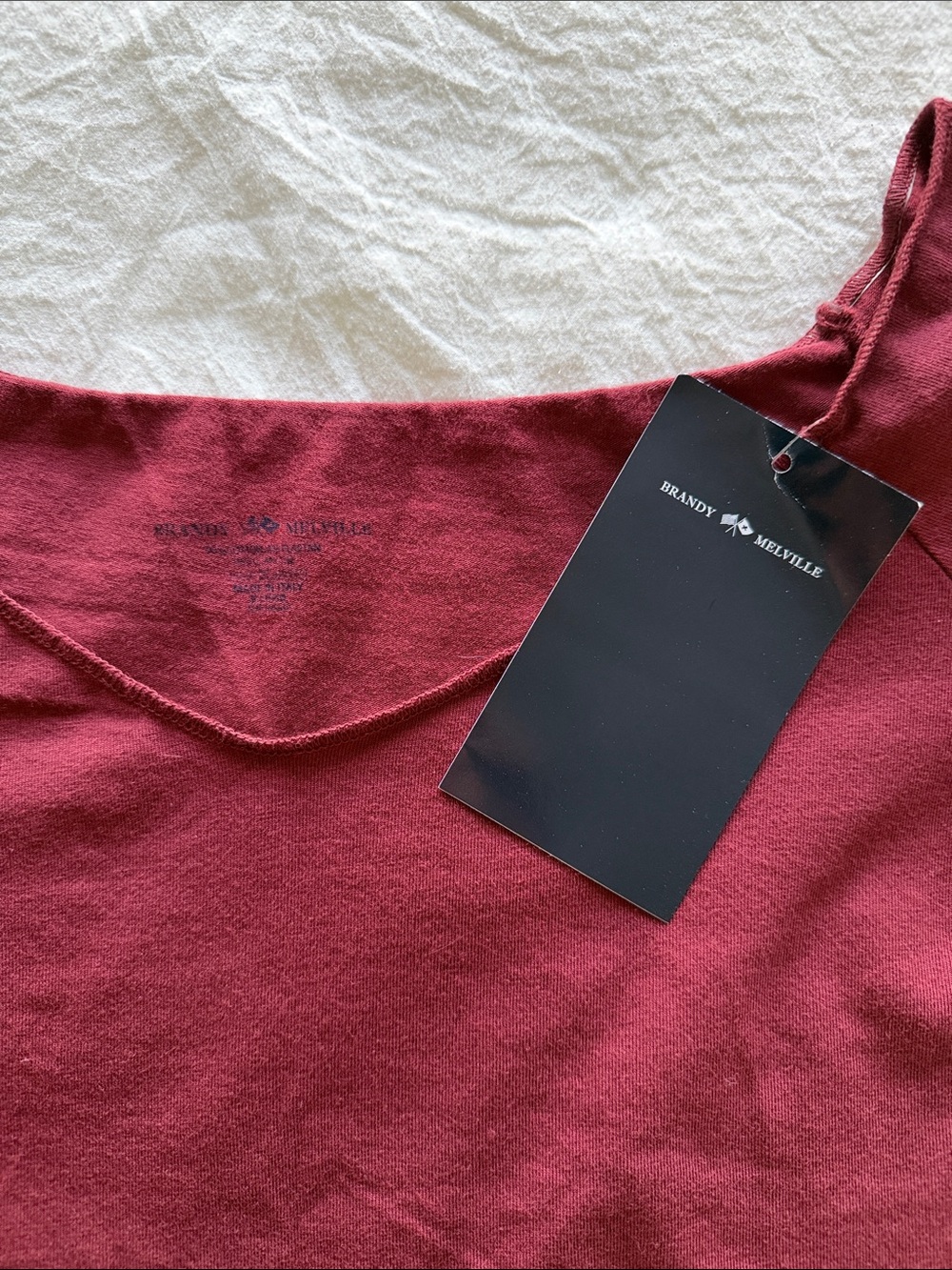 Brandy Melville Off-the-Shoulder V-Neck Long Sleeve Top - Burgundy - Picture 2 of 6